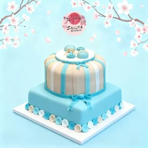Torta baby shower celeste dos pisos