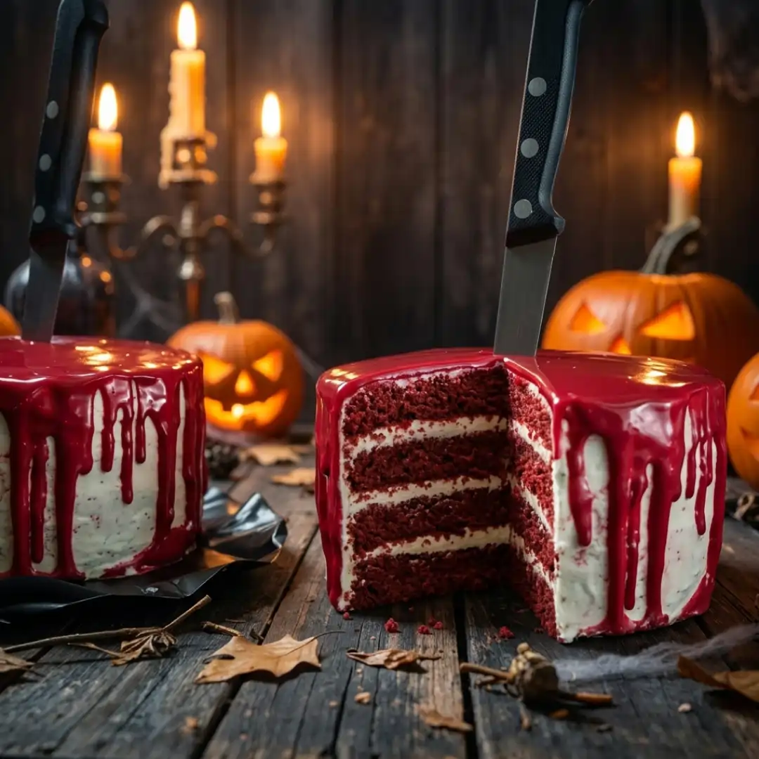 postre Cuchillo red velvet Halloween - Imagen 2