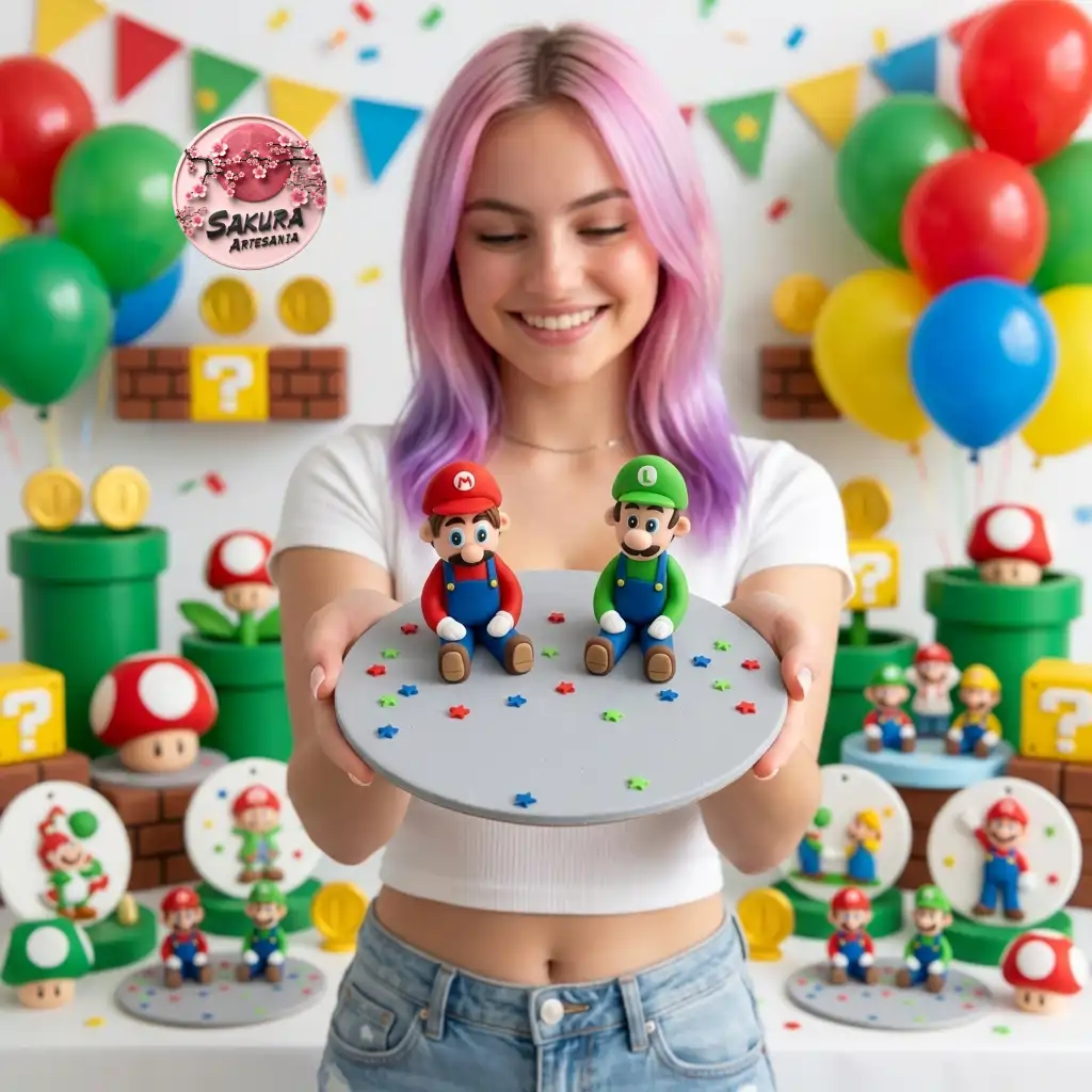 Mario bros+luigi Adorno porcelana fría