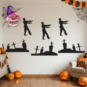 kit Halloween Apliques cementerio y zombies x8