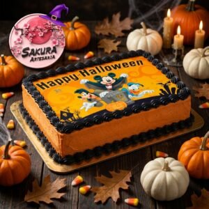 Torta Merengue y lamina Mickey y amigos Halloween