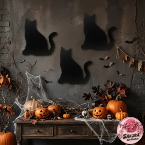 Apliques Gato negro set x6 Halloween