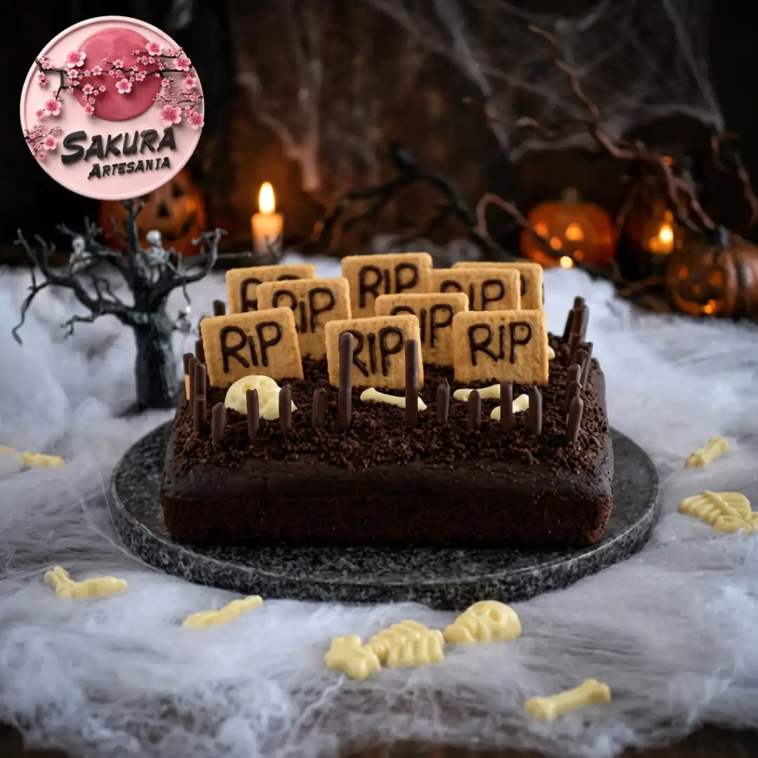 Torta Brownie cementerio rip Halloween