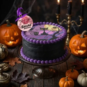Torta Merengue y lamina Gato Negro Halloween