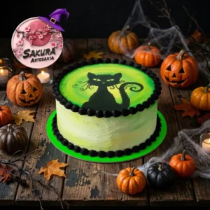 Torta Merengue y lamina Gato Negro Halloween