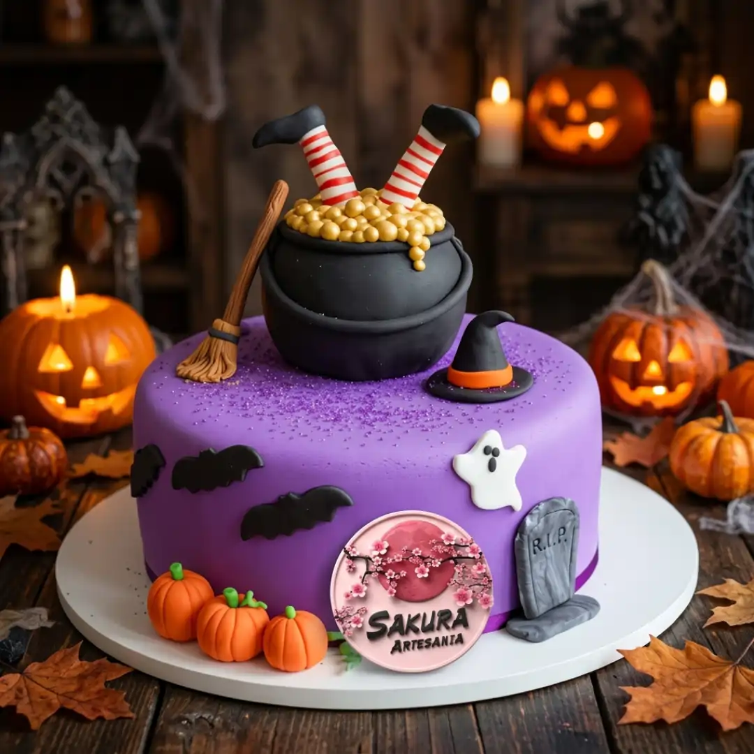 Torta Bruja en el caldero Halloween