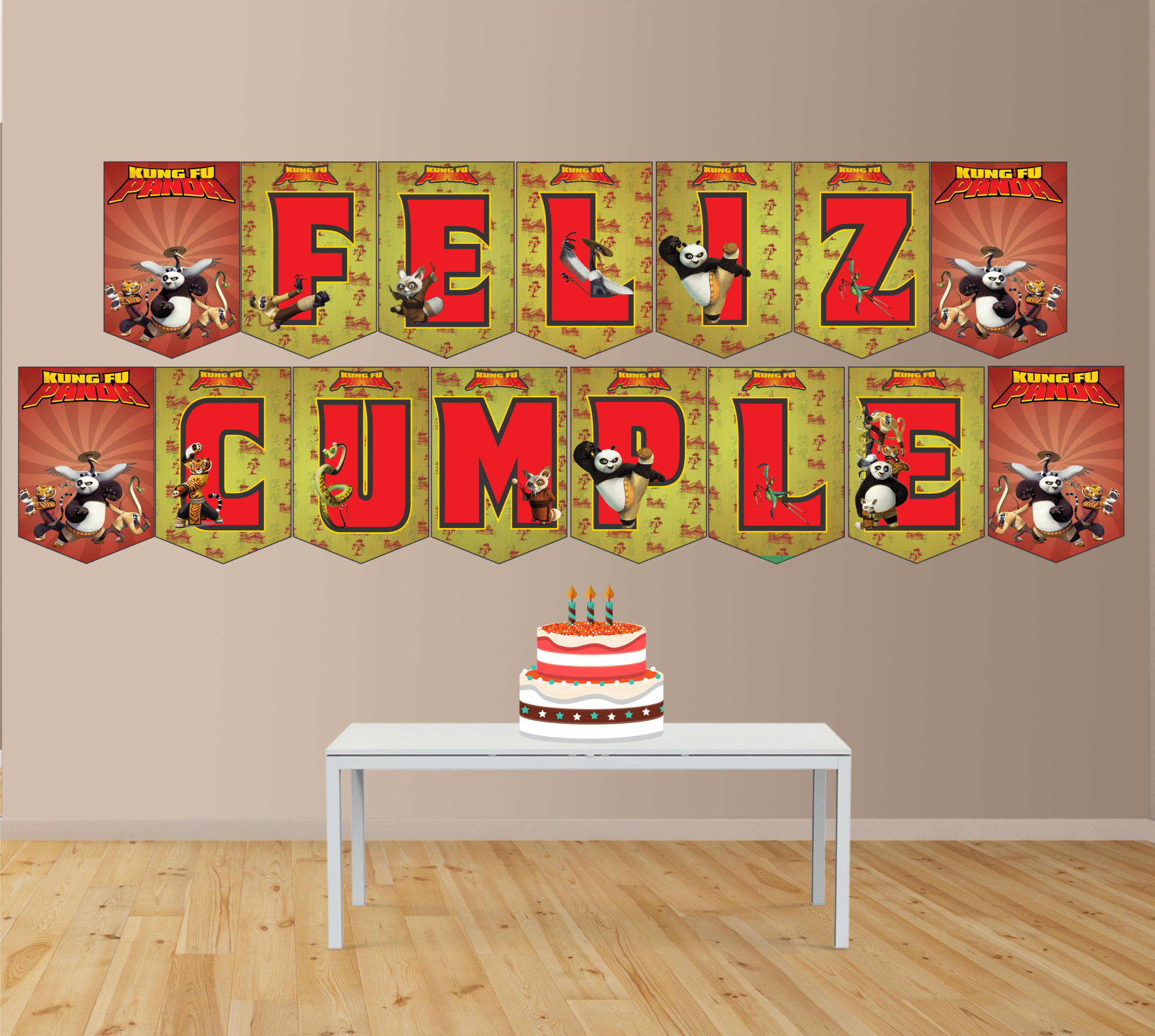 Kung Fu Panda Banderín con Feliz cumple