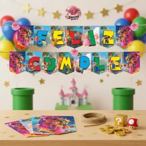 Mario Bros Banderín feliz Cumple