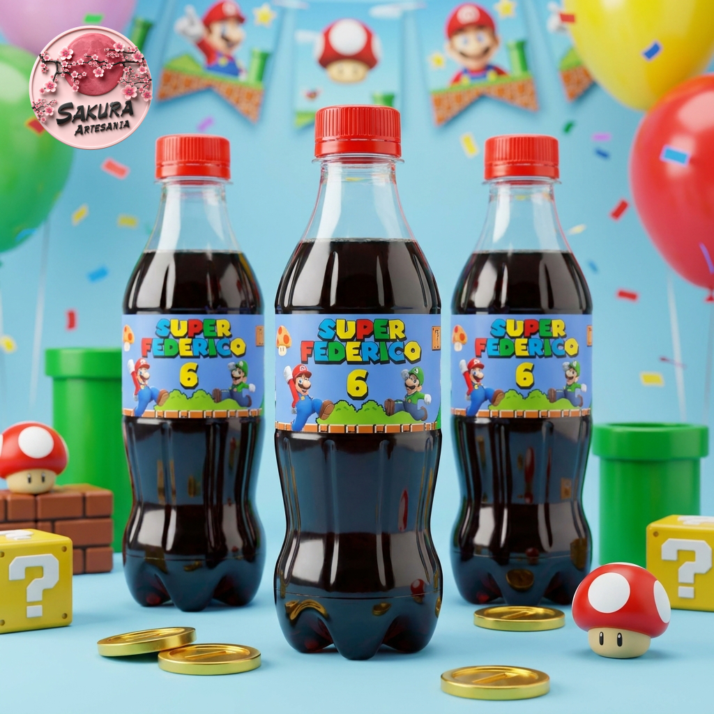 Mario Bros Etiquetas refrescos 250cc - Imagen 2