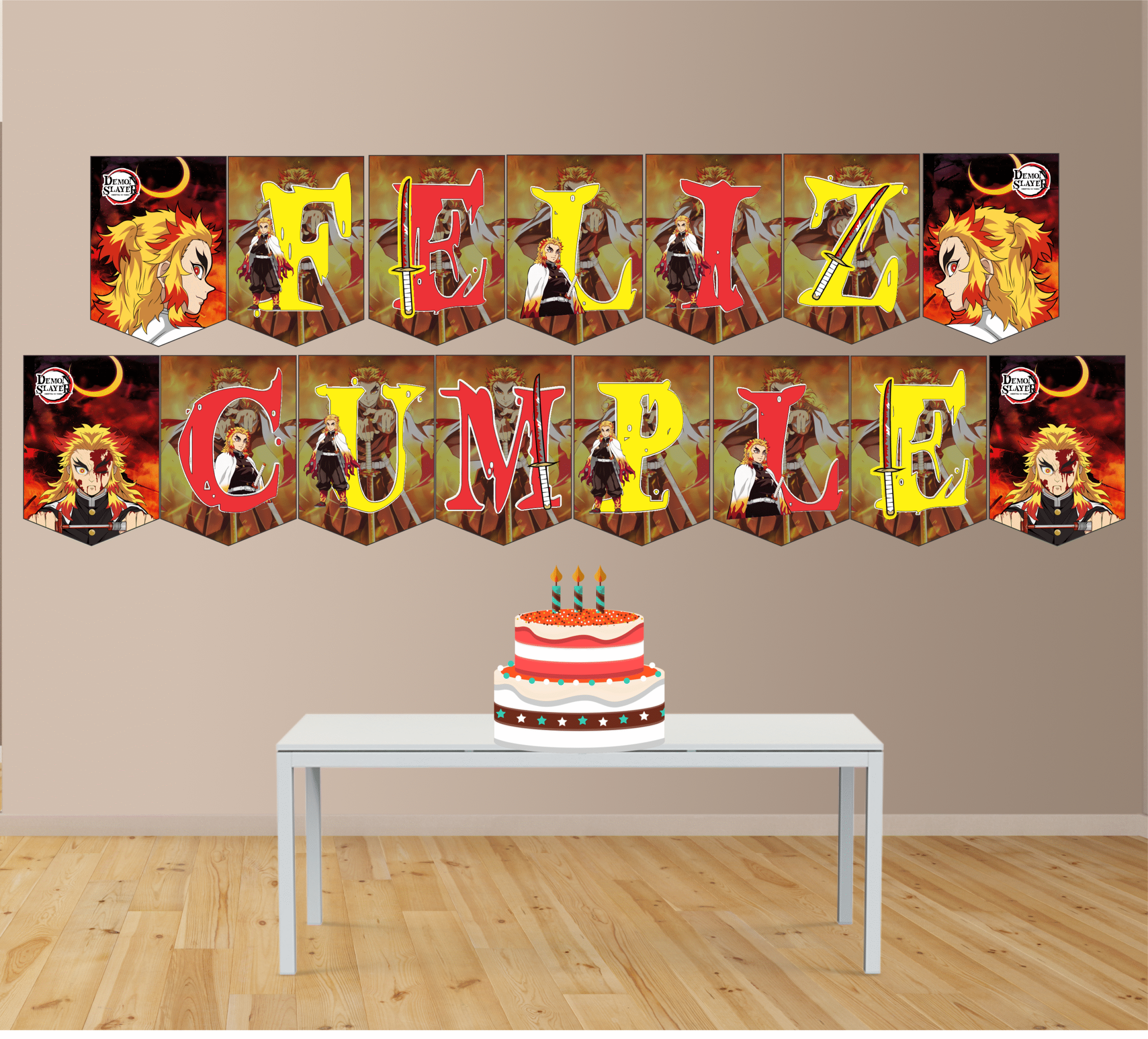 Rengoku Demon Slayer Banderín feliz Cumple