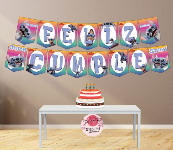 Stitch Live Action Banderín con Feliz cumple