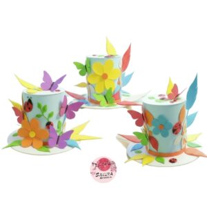 Galera Mariposas, flores, plumas celeste
