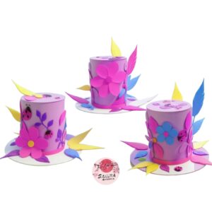 Galera Mariposas, flores, plumas fucsia