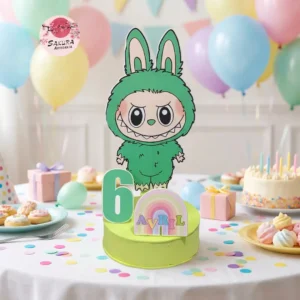Labubu Centro de mesa con numero verde