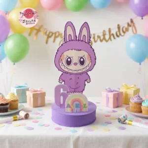 Labubu Centro de mesa con numero violeta