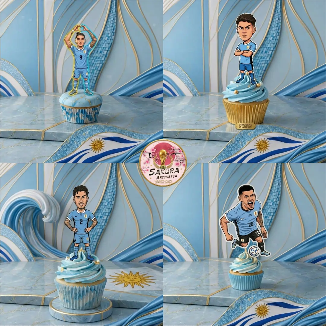 Pack Uruguay banderin+topper+cupcake topper - Imagen 5